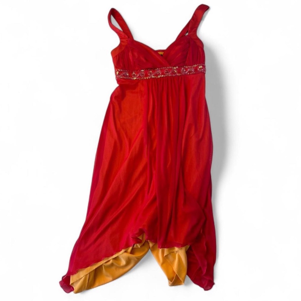 y2k red and orange city triangles dress